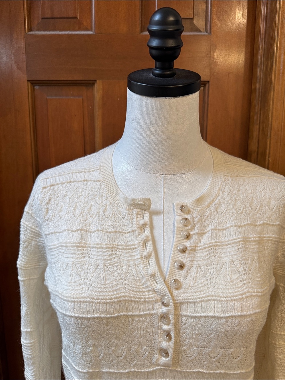 Sezane White Long-Sleeve Textured Henley Sweater Size L - Picture 5 of 9